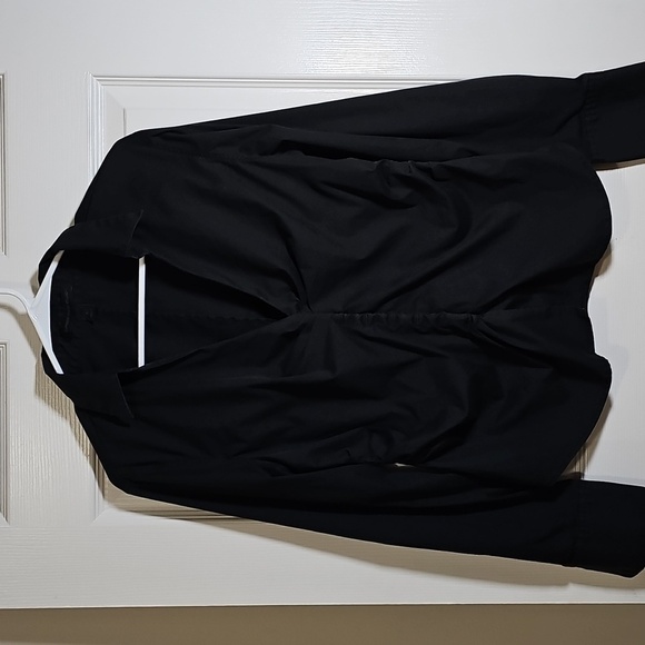 Express Rauched Pullover V-Neck Blouse Shirt Side Zip Top Black Size L - Picture 1 of 5